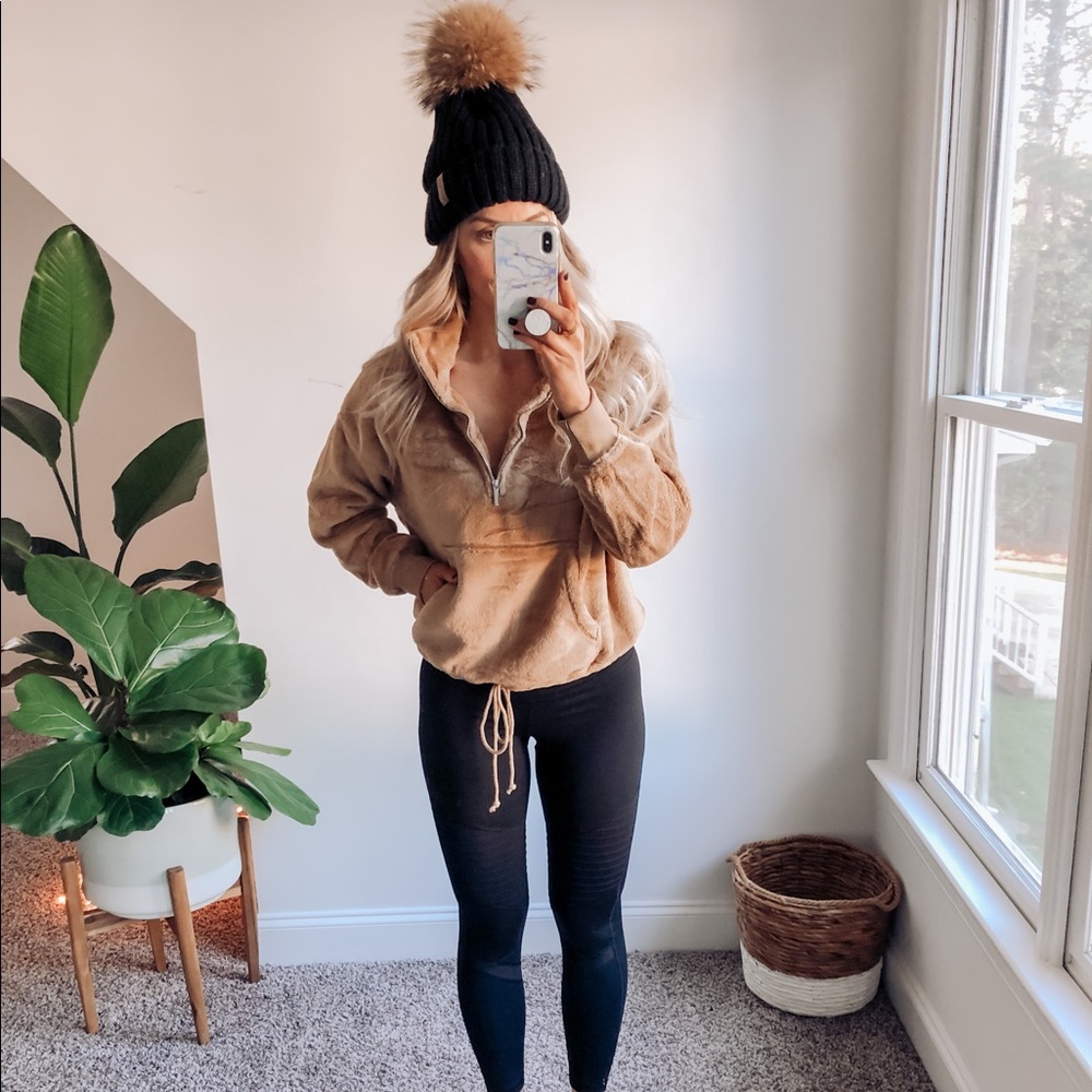 Plush Teddy Crop Sweater - 3/4 zip mock neck